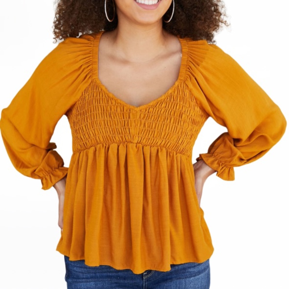 GeeGee Flounce Sleeve Smocked Babydoll Blouse